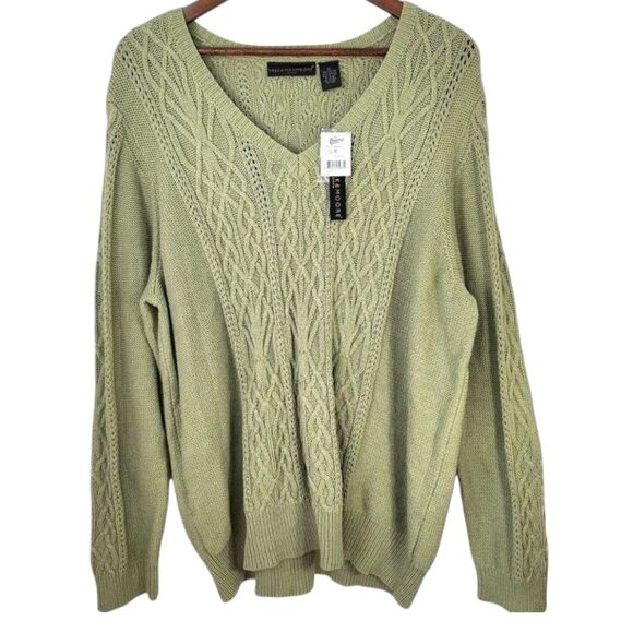 NWT Preswick & Moore Sage Green Cable Knit V-Neck Sweater Sz 2X - Picture 3 of 10